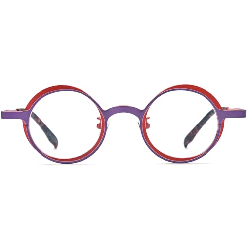 Image of FONEX Colorful Pure Titanium Glasses Frame Women Retro Round Eyeglasses