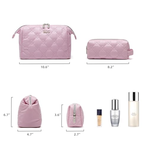 BOYATU Travel Makeup Bags for Purse: 2 Pcs Set Cosmetic Bag for Women - PU Leather Make up Bag with Zipper- Cute Skincare Pouch for Girls - Waterproof Toiletry Organizer for Vacation (Pink)4