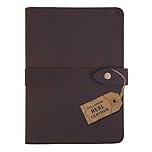 Trowik Handmade Leather Journal Cover for A5 Notebook, Refillable Vintage Diary Cover with Card Slots, Brass Snap - Brown