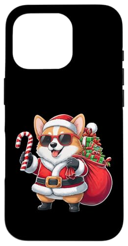 面白いコーギー クリスマス サンタ衣装 クリスマス ママ お父さん キッズ スマホケース iPhone 16 Pro 用