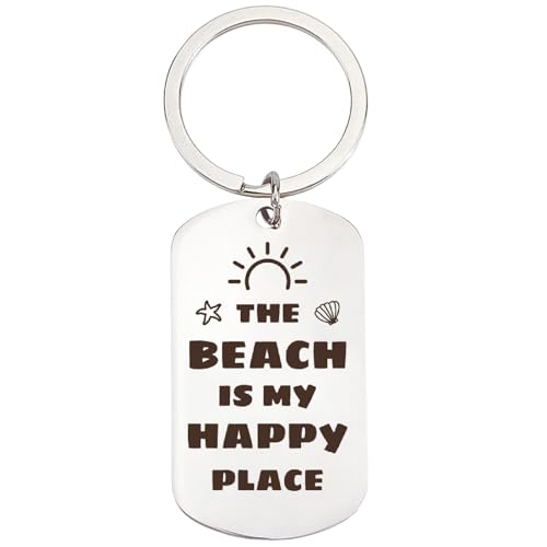 CREATCABIN Porta-chaves de praia, lembrança, pingente comemorativo de coqueiro, gravação de palavras, porta-chaves de aço inoxidável, presente de longa distância para os amantes da praia, 1 x 2