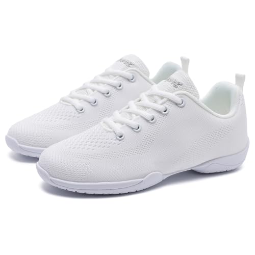Image of Youth Cheer Shoes Girls White Cheerleading Shoes Dance Athletic Training Breathable Fabric Dancing Lightweight Competition Comfortable Sport Kids Girls Cheer Sneakers