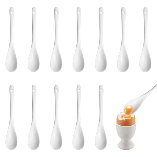 12 Pièces Cuillères en Céramique Blanche 13 × 2,5 cm, Cuillère en Porcelaine Petite Surface Lisse Résistantes Aux Odeurs Convient pour Les œUfs, Le Thé, Le...