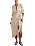 Crafted from premium blend, softness and breathability for all-day wear Lapel collar, front button closure, long sleeves, functional side pocket, effortless summer shirt dress Sarong skirt with wrap tie allows customizable fit, the asymmetrical drape...