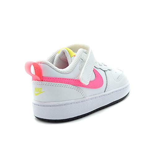 Nike Court Borough Low 2 (GS) Kids Basketball Shoes, White White Sunset Pulse Light Zitron Black 4C3
