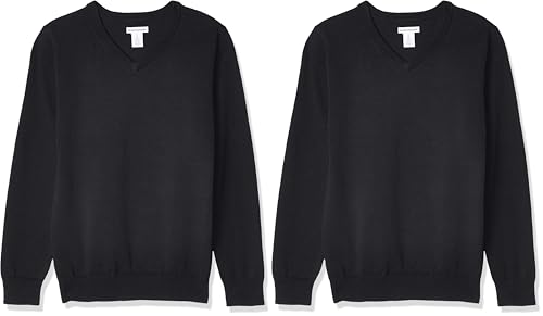 Image of Amazon Essentials Unisex Toddlers' Uniform Cotton V-Neck Sweater, Black Heather, 3T (Pack of 2)