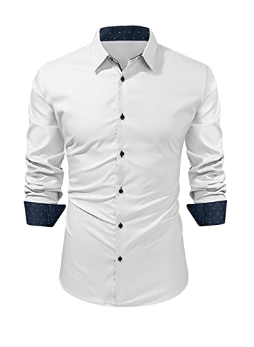 Meilicloth Herren Hemd Businesshemd Langarm Freizeithemd Herrenhemden Casual Regular Fit Klassischer Kragen Button Down Hemd Party Prom Konzert Kleid Weißes Modische Hemden Slim Fit