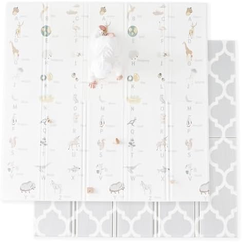 Fortella Extra Large Baby Play Mat for Playpens, 71.5”x70” Reversible & Waterproof, Certified Non-Toxic Foam Mat, 0.6” Thick Foldable Playmat with Travel Case for Tummy Time & Crawling, Indoor Outdoor