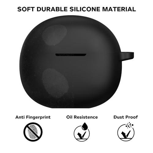 Image of Sounce Soft Silicone Case Cover for Boat 141 Pro, Scratch-Resistant, Non-Slip Grip with Carabiner Clip Keychain, Full Protection, Water Resistant Shockproof Case Anti Fall Anti Dust - Black