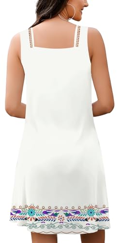 Image of SAUKOLE Summer Dresses for Women Casual Sleeveless Tank Dress Fashion V Neck Flowy Short Sundress