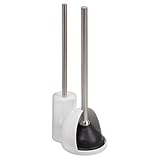 iDesign Toilet Bowl Brush and Plunger Set for Bathroom Storage - White/Brushed Stainless Steel