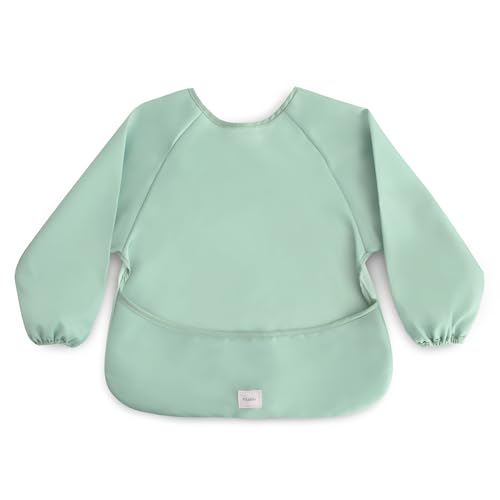Image of mushie Long Sleeve Baby Bib | Water Resistant Adjustable Fit for Ages 6-24 Months