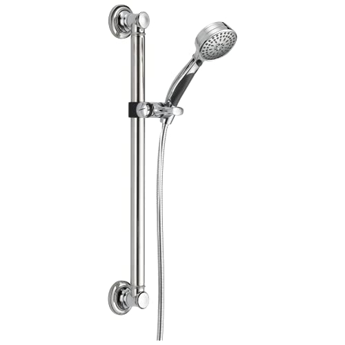 Delta Faucet 9-Spray Slide Bar Hand Held Shower with Hose, Chrome Handheld Shower Head, Slide Bar Hand Shower, Handheld Shower, Detachable Shower Head, Chrome 51900 by DELTA - Used condition - US$71.00