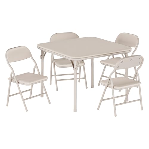 GarveeMore Mesa y Silla Infantil Plegable, Diseño Compacto para Ahorro de Espacio, Ideal para Dormitorio y Zona de Juegos, Color Beige