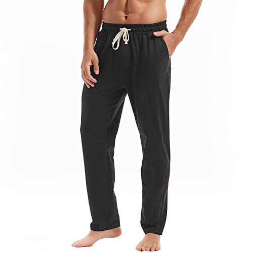 AMY COULEE Mens Cotton Yoga Pants Running Workout Lightweight Sweatpants Open Bottom Lounge Pants with Pockets