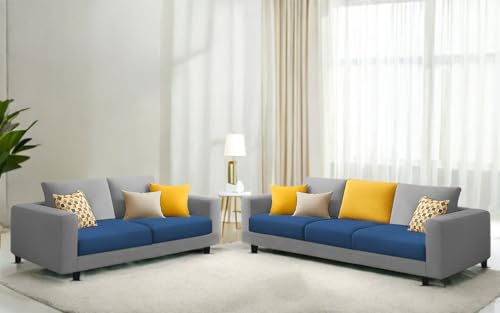 Image of Galib 3+2 Seater Sofa Set for Living Room (Blue Grey Fabric) Premium Fabric Sofa Set