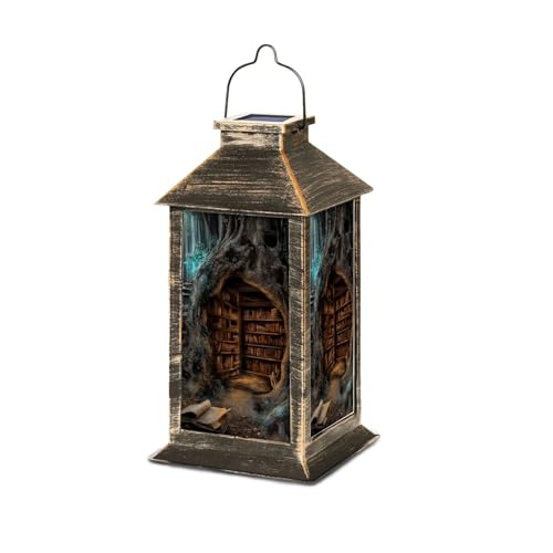 Solar Lantern Bioluminescent Mushroom Lit Fantasy Library Garden Hanging Lantern Waterproof Solar Powered Lighting Outdoor Table Lamp for Deck Yard Camping Patio Decor