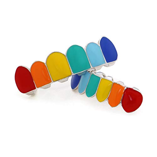 OOCC 18k Gold Rainbow Grillz Vampire Fangs 6 Teeth Top Bottom Set Grills4