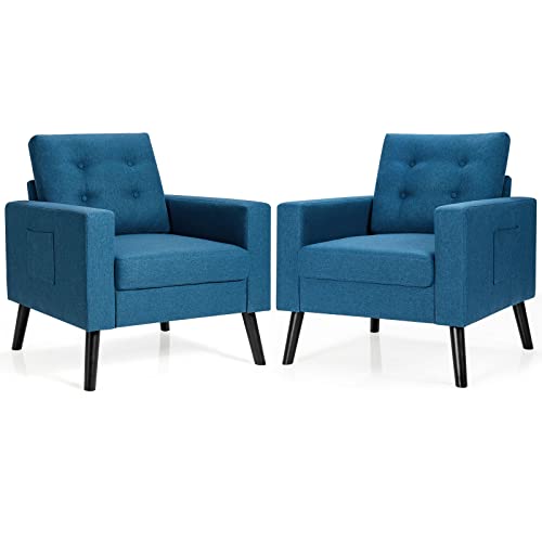 Giantex Set of 2 Modern Accent Chair, Mid-Century Upholstered Armchair