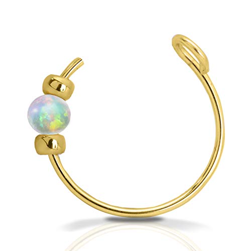 Tiny white opal Faux Clip-On Nose Ring 24g - 14K GOLD FILLED - No Piercing Needed