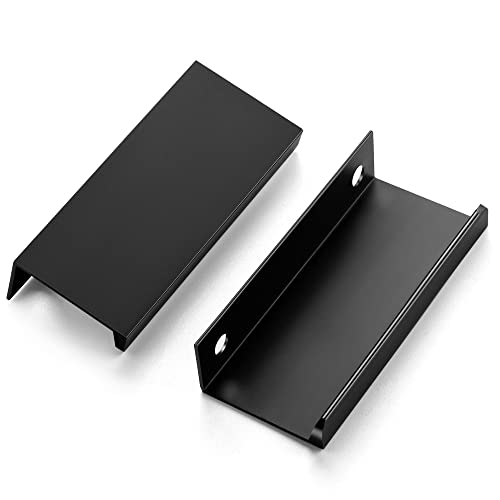 Image of 30 Pack Finger Pulls for Cabinets - 50mm /2in Hole Center Black Handles | 76mm /3 inch Overall Length, Edge Pulls, Concealed Tab Kitchen Drawers Pulls, Easy Install, Screws Included, Rust-Resistant