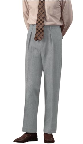 Retro Mens Tweed Suit Pants Herringbone Dress Pants Casual Regular Fit Wool Trousers