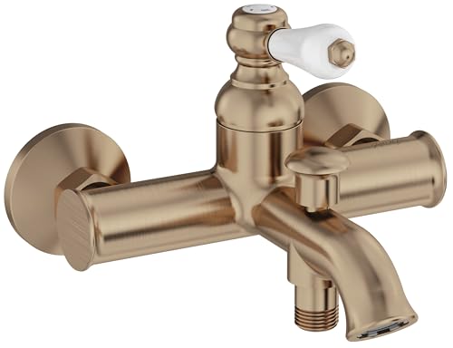 Jacob Delafon - Mitigeur bain-douche mural Louise - Mécanique - Design Rétro, poignée céramique - Économie d’eau - 21x14,80x19,50 cm - Finition Bronze -...