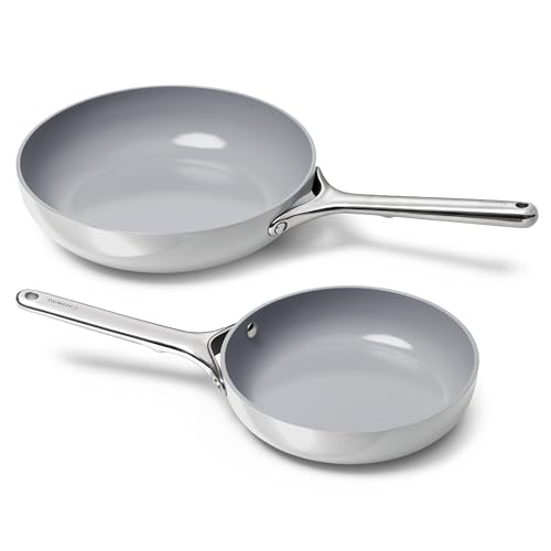 Image of Caraway Fry Pan Duo - Nonstick Ceramic Frying Pan (8 inch & 10.5 inch) - Non Toxic, PTFE & PFOA Free - Oven Safe & Compatible with All Stovetops (Gas, Electric & Induction) - Gray