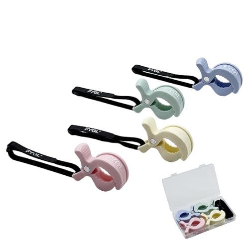 FYGL ブランケットクリップ 4個セット 伸縮ベルト付き 収納ケース入り ベビーカー ベビーベッド 毛布 タオル固定 マルチクリップ - ミックスカラー