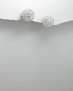 5MM Bling WHITE Disco Ball Shamballa Style Sterling Silver Stud Earrings - Designer Style Austrian Crystal Earrings
