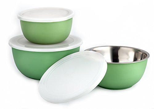 Vagmi Micro Stainless Steel Serving & Storage Bowl Set (Green, Pack of 3)