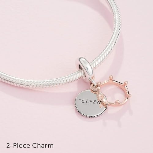 Queen and Legal Crown Dangle Pandora Rose Charm 925 Sterling Silver Pendant Girls Jewelry Beads Gift Pandora Women Bracelets & Necklaces A0204, Silver, Cubic Zirconia