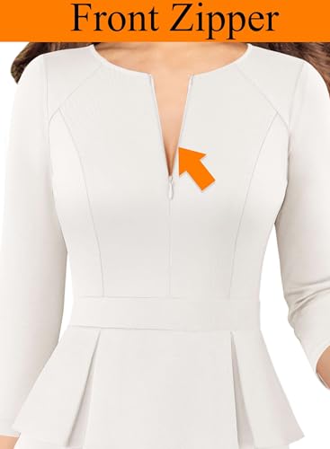 Image of VFSHOW Womens Wear to Work Front Zipper V Neck Peplum Business Office Church Flattering Pencil Sheath Dress