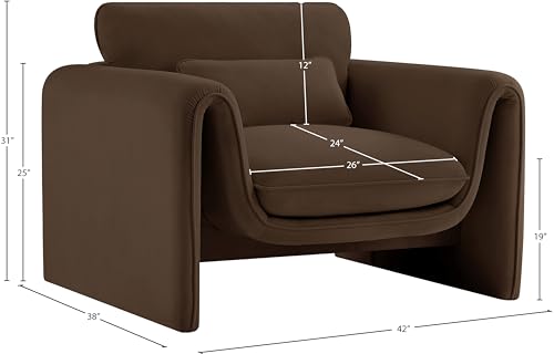 Sillón Terciopelo Marrón Curvado miniatura 3
