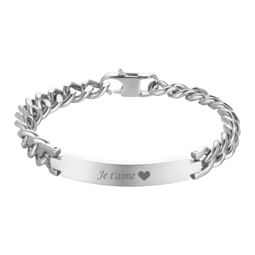 Cupimatch Bracelet Homme Personnalisable Prénom Gourmette Homme Argent avec Plaque en Acier Inoxydable pour Homme Garçon,Cadeau pour Noël Saint-Valentin Fête des Pères Anniversaire