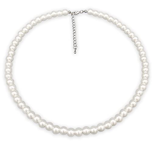 LIHELEI Collier Perle, Collier Perles Imitation de 4mm, Accessoires de Bijoux, Collier Perle Cadeau Bijoux Pour Femmes et Homme - 38CM