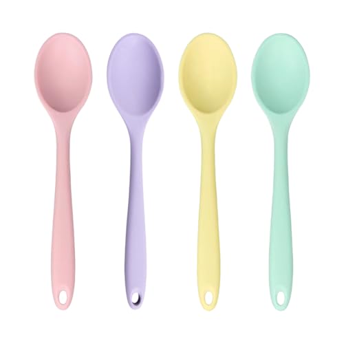 QIHUAN 4 Pieces Silicone Spoon, High Temperature Resistant Spoon, Mixing Spoon, Children'S Tableware, Durable Spoon, Mixing Spoon.