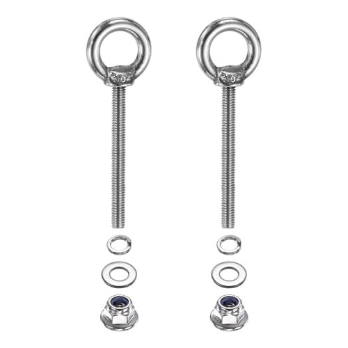 Image of PATIKIL M4 x 40mm Shoulder Eye Bolt, 2 Pcs 304 Stainless Steel Lifting Ring Threaded Eye Bolt with Flange Lock Nuts Spring and Flat Washers for Hanging Tie Down Straps Outdoor Indoor