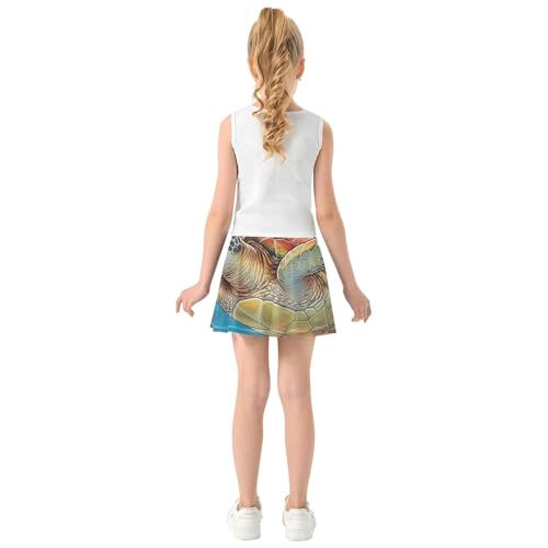 Turtle Seaweed Underwater Scene Tennis Skirts Kids Dance Golf Athletic Shorts Girls Skorts Butterfly 4t4