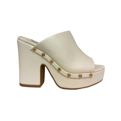 Makers Shoes - Khloe - Women's Platform Slide Heel – Chunky Block Heel Studded Mule Sandal – Open Toe Slip-On – Khloe Style – Available in Black, Cognac, Off White & Chocolate Patent3