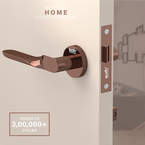 Image of GLOXY Push to Close Latch Lock for Main Door, Keyless Pull Door Lock for Bedroom, Door Lock Handle Set with Keys for Bathroom, Balcony |Rose Gold Finish (2 Years Warranty, Pack of 1)