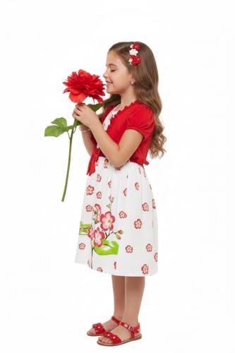 Image of ToBeInStyle Girls Two Piece Short Sleeve Dress and Matching Bolero Crop Cardigan Assorted Prints Cotton Blend Summer Outfit