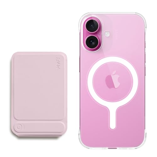 MOFT Phone Tripod Stand, MagSafe Wallet Tripod Stand, NFC-Supported Wallet Blush & Invisible Clear MagSafe Phone Case iPhone 16