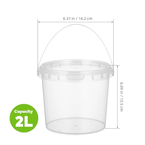 Image of DOITOOL 2Pack Clear Plastic Bucket with Lid and Handle 68 oz / 2L Reusable Ice Cream Tub with Lids, Food Grade Round Plastic Pail Container, Freezer Safe Food Storage Containers for Drinks