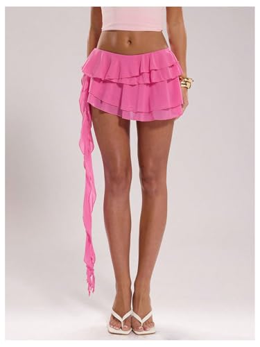 SOLY HUX Women's Ruffle Mini Skirt Y2k Low Rise Layered Asymmetrical Summer Party Going Out Skirts4