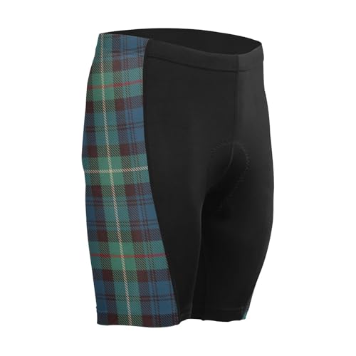 Men's Padded Bicycle Short, Cycling Shorts, Breathable, Moisture-Absorbent and Sweat-Wicking Scotland Plaid Blue Green