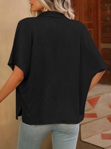 Image of GRECIILOOKS Oversized Shirt for Women | Shirt Top for Woman |Women's Color Block Button Down Blouse - Casual Loose Fit Short Sleeve Summer Shirt's Work, Vacation & Everyday Wear