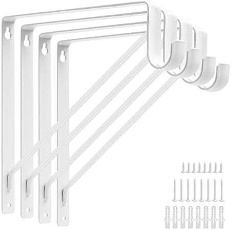 4PCS Heavy Duty Closet Rod Brackets 11 x 11 Inch, 1-3/8Inch Diameter Shelf and Rod Bracket Holder for Home and Closet Decor, White Wall Mount Closet Pole Supports Bracket Hook with Fixed Hardware