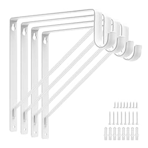 4PCS Heavy Duty Closet Rod Brackets 11 x 11 Inch, 1-3/8Inch Diameter Shelf and Rod Bracket Holder for Home and Closet Decor, White Wall Mount Closet Pole Supports Bracket Hook with Fixed Hardware