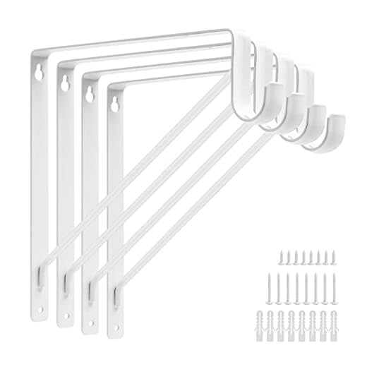 4PCS Heavy Duty Closet Rod Brackets 11 x 11 Inch, 1-3/8Inch Diameter Shelf and Rod Bracket Holder for Home and Closet Decor, White Wall Mount Closet Pole Supports Bracket Hook with Fixed Hardware